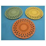 3 World Market Enameled Cast Iron Trivets 8'