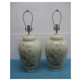 Two Vtg Glass Ginger Jar Shaped Table Lamps See