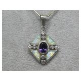S.S Synthetic Opal Amethyst Pendant Necklace