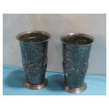 Two Vtg Danish Embossed Silver-Plated Tumblers See