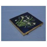 Vtg Enamel Snowdrops Floral Compact Mirror See