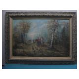 Vtg Fox Hunt Painting in Ornate Frame See Info