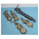 Four Vtg Brass Leather Straps & Leather Strap See