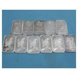 Eleven 1 Ounce .999 Fine Silver Bullion Bars