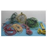 Seven Heavy Duty Extension Cords - 1 W/Power Strip