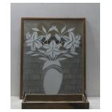 Vtg Floral Etched Mirror W/Wooden Tray See Info