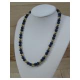 Blue & Goldtone Beaded Choker Necklace