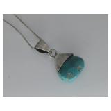 Sterling Silver Necklace Block Turq. Pendant