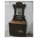 Vtg Victorian Wooden Chest Of Drawers W/Mirror See