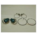 Three Nickel Silver Earrings W/ Green Stone