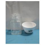 Vtg Porcelain Bowl & Glass Jar W/ Lid See Info