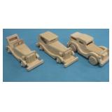 Three Wooden Toy Cars See Info