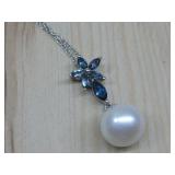 Sterling Silver Topaz & Pearl Necklace Hallmarked