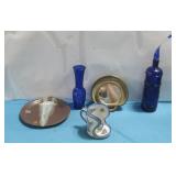 Vtg Ceramic Candle Holder Decorative Blue See
