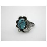 VTG Sterling Silver Spiderweb Turq Ring N/A Tested