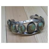 Sterling Silver Navajo Turq. Cuff Bracelet See
