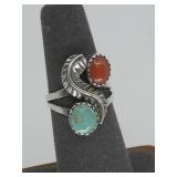 VTG Sterling Silver Turq/Coral Ring N/A Tested