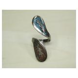 S.S Vtg. Navajo Adjustable Turq & Coral Chip Ring