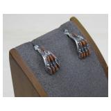 S.S Needle Point Coral Earrings Hallmarked WR