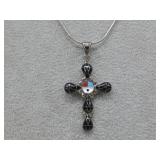 Sterling Silver Zuni Cross Pendant Necklace See;