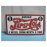 Metal Pepsi-Cola Sign 16' x 8 1/2' See Info