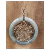 Gold Filigree Green Colored Pendant Necklace
