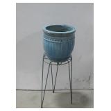Glazed Ceramic Planter & Plant Stand See Info