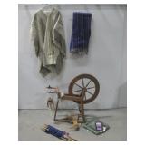 Vtg Wooden Spinning Wheel, Poncho & More See Info
