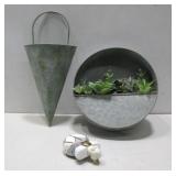 Two Metal Wall Planters & Hot Air Balloon See Info