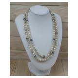 Sterling Silver Double Strand Faux Pearls Necklace