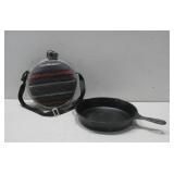 Lodge Cast Iron Skillet W/Large Canteen See Info
