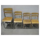 Four Vtg Metal & Wood Kid Chairs See Info