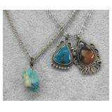Two Sterling Silver Pendants, One Just Turquoise