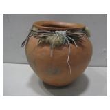 Vtg Mexican Pottery Vase Olla W/ Decoration 8.5'