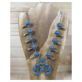 Silvertone Faux Turquoise Squash Blossom Necklace