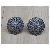Vtg Sterling Silver Art Deco Marcasite Clip Ons