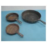 Three Vtg Cast Iron Skillets See Info