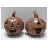 Two Terracotta Jack-O-Lanterns 11.5' Tall