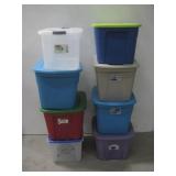 Eight Assorted Plastice Storage Bins W/Lids