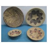4 Vtg Hand Woven Coil Tray Baskets One Is N/A See