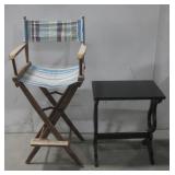 Vtg Director's Chair W/Side Table/Stand See Info