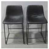 Two Faux Leather High Back Chairs W/Metal Base