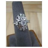 Sterling Silver Floral CZ Ring Hallmarked