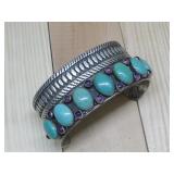 Tufa Cast Sterling Silver Turq. Amethyst Cuff See