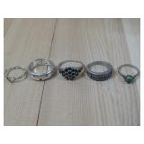 Five Sterling Silver Rings Hallmarked See Info