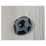 Sterling Silver Onyx Marcasite Pendant Hallmarked