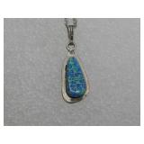 Sterling Silver Lab Opal Inlay Necklace Hallmarked