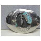 Silver Plated Turquiose Leaf Motif Belt Buckle
