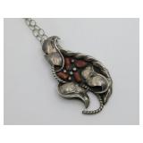 VTG Sterling Silver Coral Brooch/Necklace