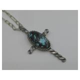 VTG Sterling Silver Spiderweb Turq Pend/Necklace